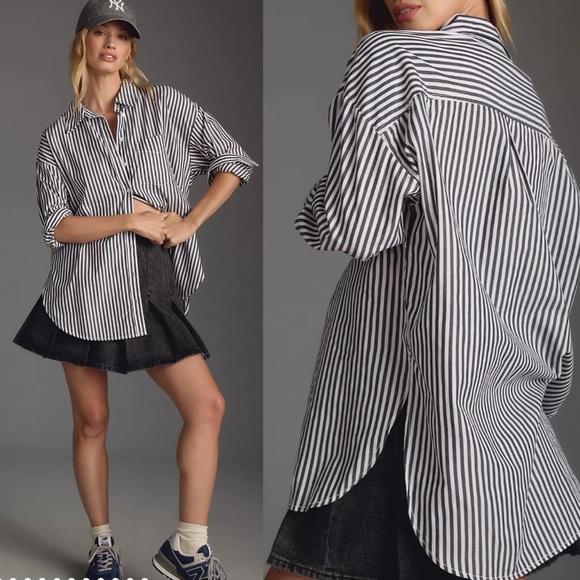 Anthropologie Tops - Anthropologie Maeve Striped Black and White Button-Up Oversized Shirt